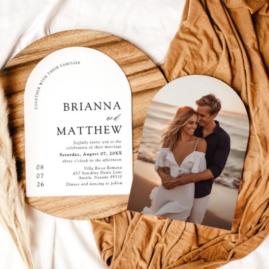 アーチモダンブラック&ホワイトミニマル結婚リスト 招待状