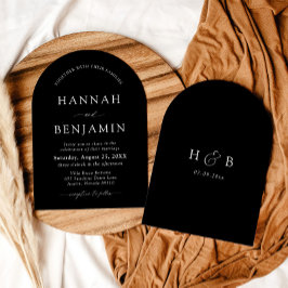 アーチモダンブラック&ホワイトミニマル結婚リスト 招待状