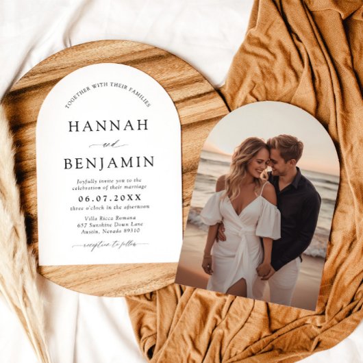 アーチモダンブラック&ホワイトミニマル結婚リスト 招待状