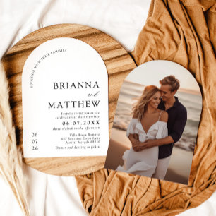 アーチモダンブラック&ホワイトミニマル結婚リスト 招待状