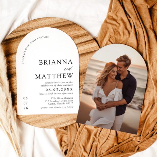 アーチモダンブラック&ホワイトミニマル結婚リスト 招待状