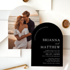 アーチモダンブラック&ホワイトミニマル結婚リスト 招待状