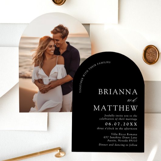 アーチモダンブラック&ホワイトミニマル結婚リスト 招待状