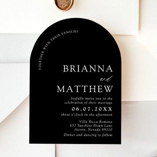 アーチモダンブラック&ホワイトミニマル結婚リスト 招待状