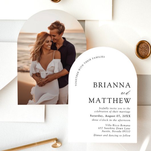 アーチモダンブラック&ホワイトミニマル結婚リスト 招待状