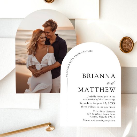 アーチモダンブラック&ホワイトミニマル結婚リスト 招待状