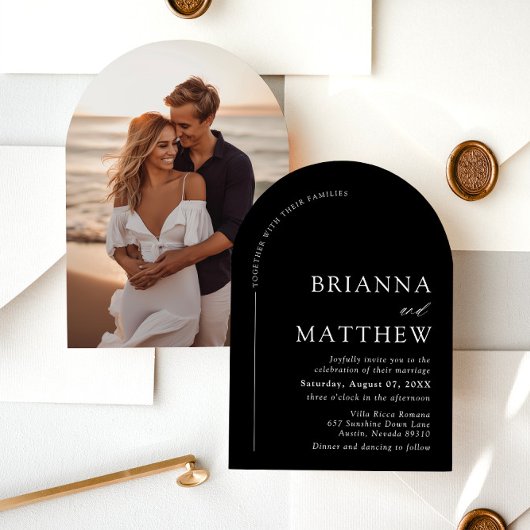 アーチモダンブラック&ホワイトミニマル結婚リスト 招待状