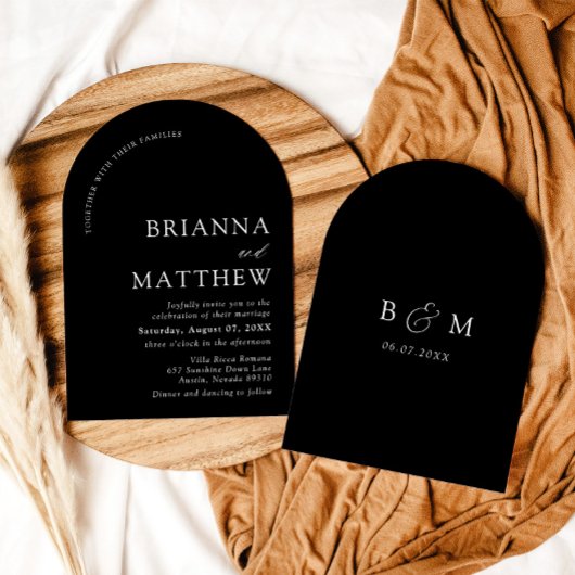 アーチモダンブラック&ホワイトミニマル結婚リスト 招待状