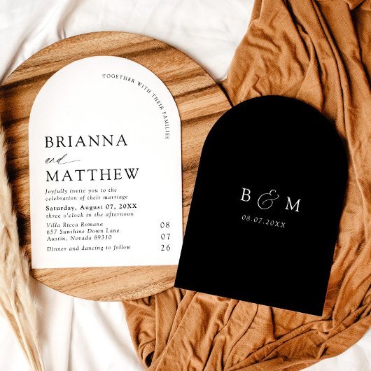 アーチモダンブラック&ホワイトミニマル結婚リスト 招待状