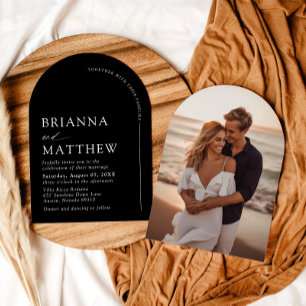 アーチモダンブラック&ホワイトミニマル結婚リスト 招待状