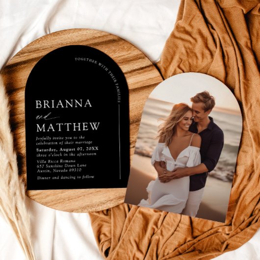 アーチモダンブラック&ホワイトミニマル結婚リスト 招待状