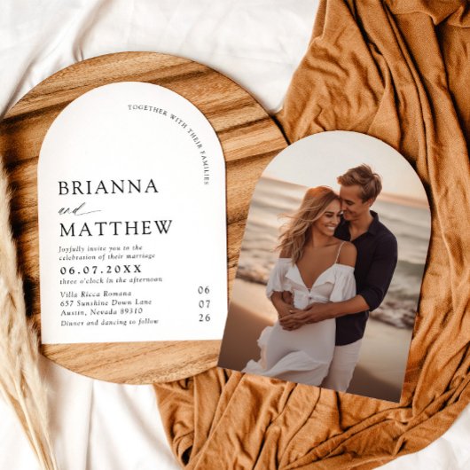 アーチモダンブラック&ホワイトミニマル結婚リスト 招待状