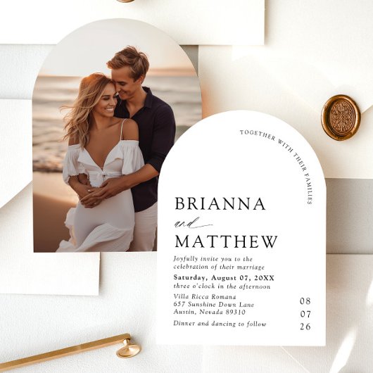 アーチモダンブラック&ホワイトミニマル結婚リスト 招待状