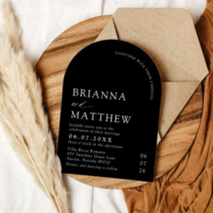 アーチモダンブラック&ホワイトミニマル結婚リスト 招待状