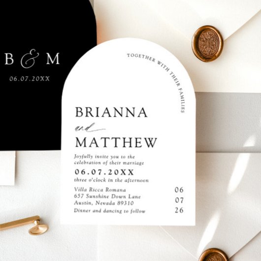 アーチモダンブラック&ホワイトミニマル結婚リスト 招待状