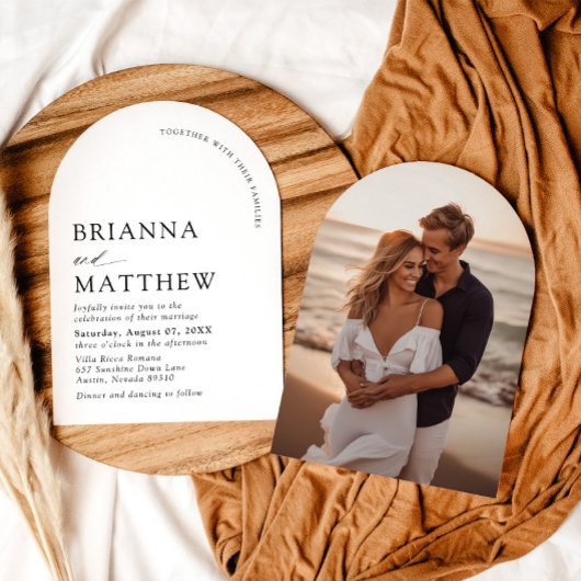 アーチモダンブラック&ホワイトミニマル結婚リスト 招待状