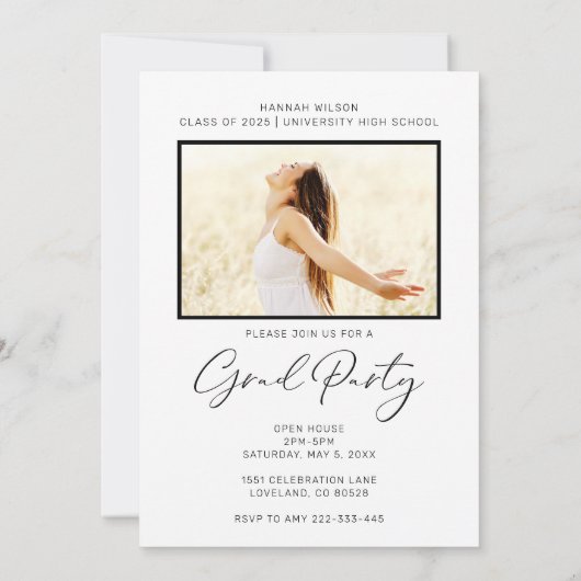 アーチモダンブラック&ホワイト卒業パーティー 招待状 (裏面)