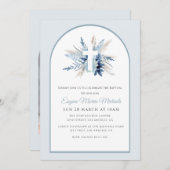 アーチモダンブルーフローラ洗礼 招待状 (正面/裏面)