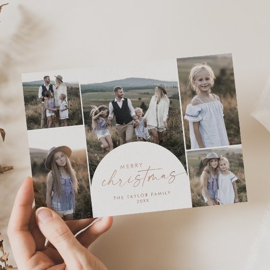 アーチモダンホイル数々のフォトメリークリスマス 箔シーズンカード