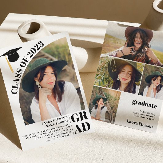 アーチモダンホワイト5枚の写真卒業 招待状