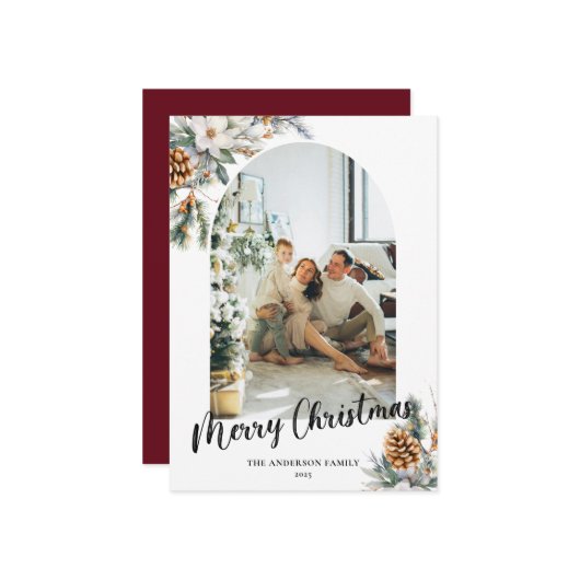 アーチモダンボタニカル赤と白クリスマス シーズンカード (正面/裏面インサイチュ)