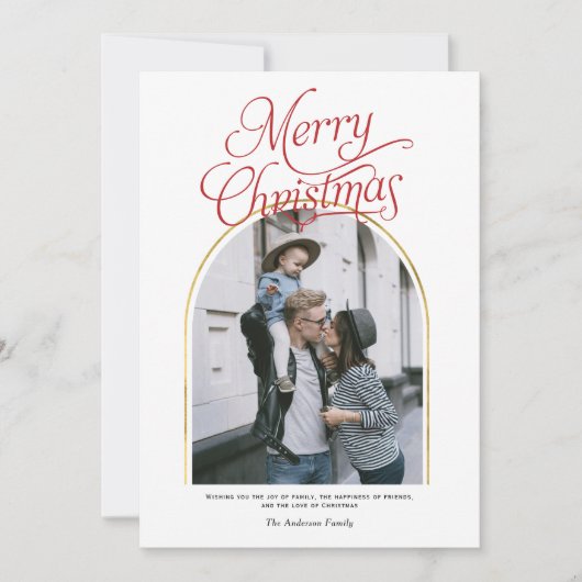 アーチモダンメリークリスマスグリーティング写真ホリデー シーズンカード (正面)