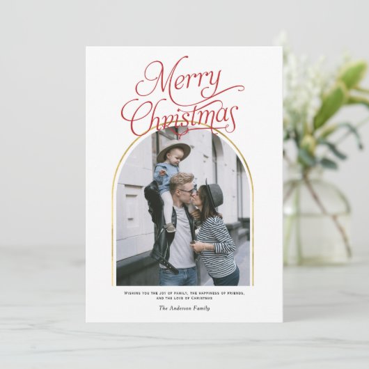 アーチモダンメリークリスマスグリーティング写真ホリデー シーズンカード (スタンド正面)