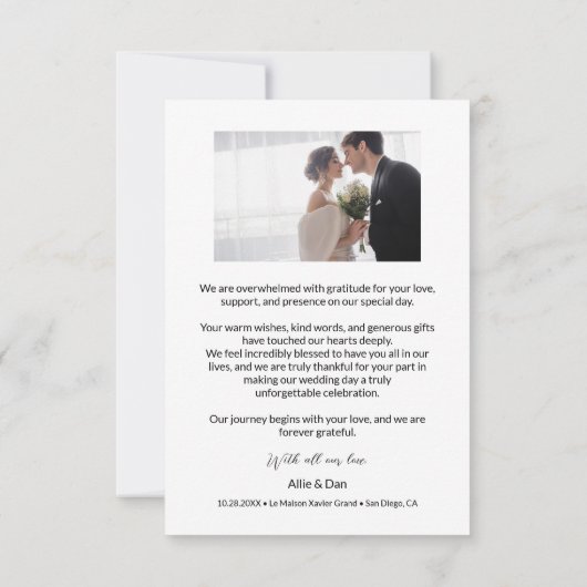 アーチモダンュ写真白黒結婚ズ サンキューカード (裏面)