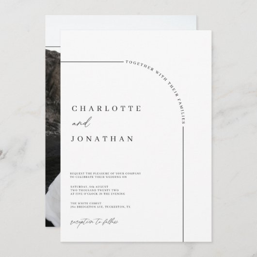 アーチモダンュ写真白黒結婚ズ 招待状 (正面/裏面)