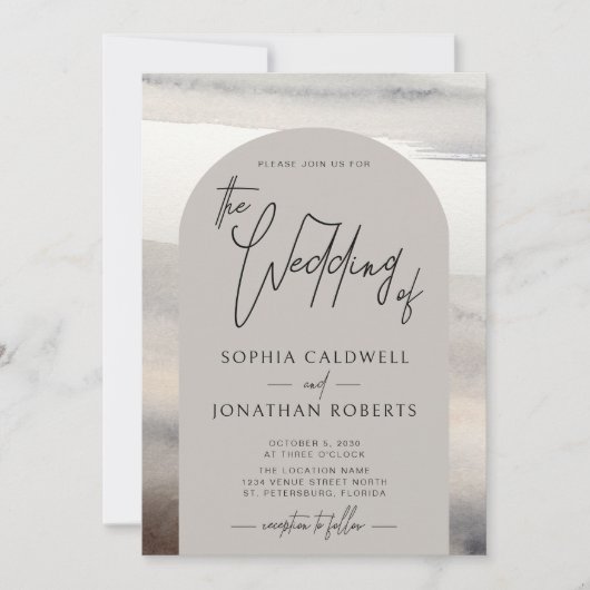 アーチモダンュ手書きスクリプトEarthトーン結婚ズ 招待状 (正面)