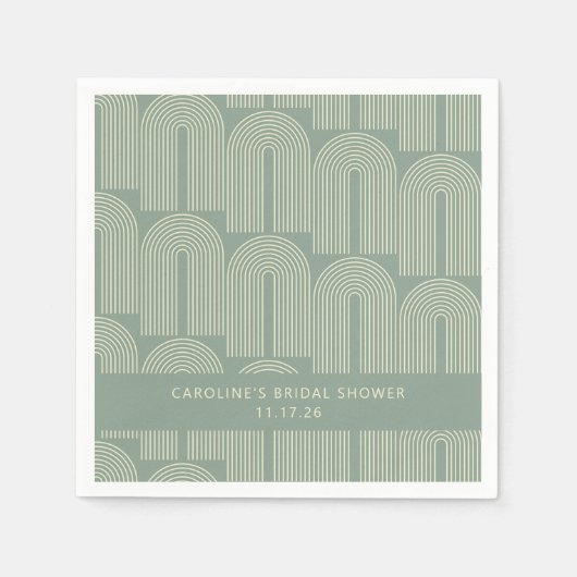 アーチモダンラインアートセージカスタムブライダルシャワー スタンダードカクテルナプキン (正面)