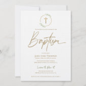 アーチモダンリーフリースギルド金ゴールドクロスバプテスマ 招待状 (正面)