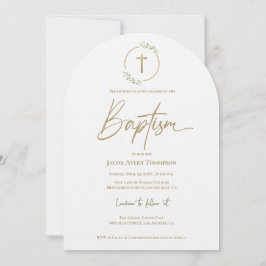 アーチモダンリーフリースギルド金ゴールドクロスバプテスマ 招待状