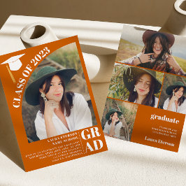 アーチモダンルオレンジ5枚の写真を卒業 招待状