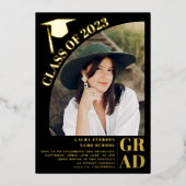 アーチモダンルブラック5枚の写真卒業 箔招待状 (正面)