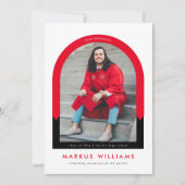 アーチモダンレッドスクールカラーズ卒業パーティー 招待状 (正面)