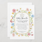 アーチモダンワイルドフラワーフローラビーズティーパーティーベビー 招待状 (正面/裏面)