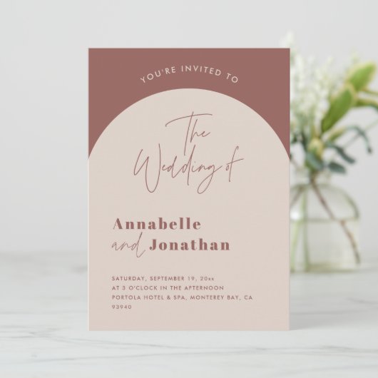 アーチモダンーさび緑の台本の写真結婚写真 招待状 (スタンド正面)