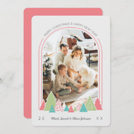 アーチモダンーとツリーカラフルフォトクリスマスカード 招待状