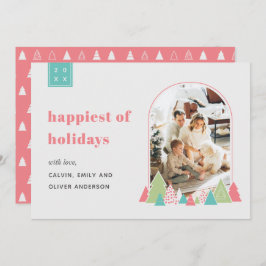 アーチモダンーとツリーカラフルフォトクリスマスカード 招待状