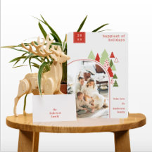 アーチモダンーとツリーカラフルフォトクリスマスカード