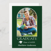 アーチモダンーグラードキャップフォトグリーン卒業 案内状 (正面/裏面)