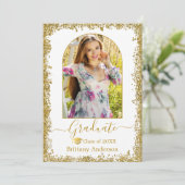 アーチモダンーグラードキャップ金ゴールドグリッター卒業 案内状 (スタンド正面)