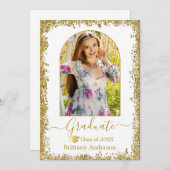 アーチモダンーグラードキャップ金ゴールドグリッター卒業 案内状 (正面/裏面)