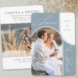 アーチモダンー写真エレガント書跡ほこりっぽい青 セーブザデート