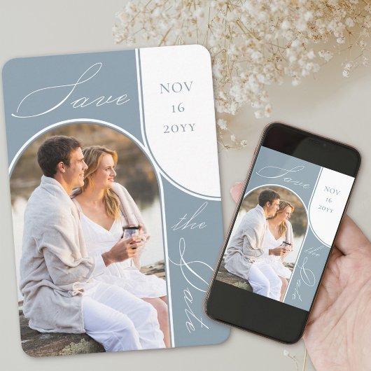 アーチモダンー写真エレガント書跡ほこりっぽい青 セーブザデート