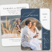 アーチモダンー写真エレガント書道ネイビーブルー セーブザデート