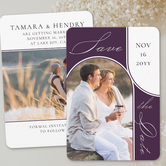 アーチモダンー写真エレガント書道紫 セーブザデート