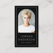 アーチモダンー写真縁ど薄QRコード黒 名刺 (正面)