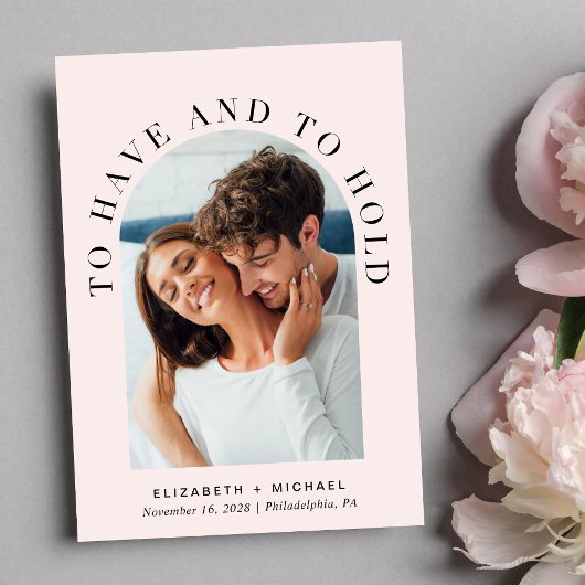 アーチモダンー写真QRコードすべてピンク色結婚の 招待状